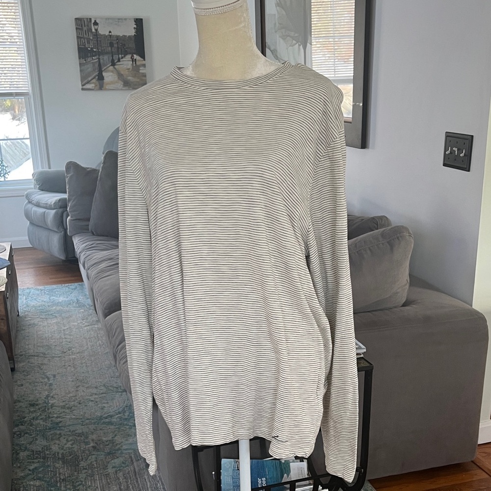 Frame Denim Gray Striped Long Sleeve Tee XXL Slim